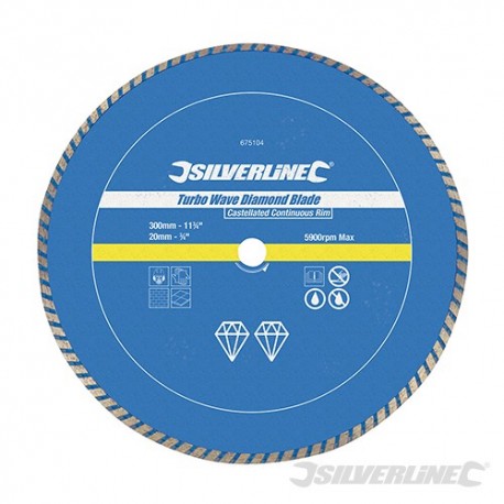 Turbo Wave Diamond Blade - 300 x 20mm Castellated Continuous Rim