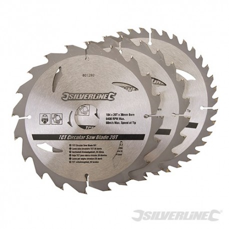 TCT Circular Saw Blades 20, 24, 40T 3pk - 184 x 30 - 20, 16mm Rings