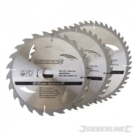 Karbidové řezné kotouče pro okružní pilu - 20, 24, 48 zubů, 3 kusy - 230 x 30 - 25, 20, 16mm rings