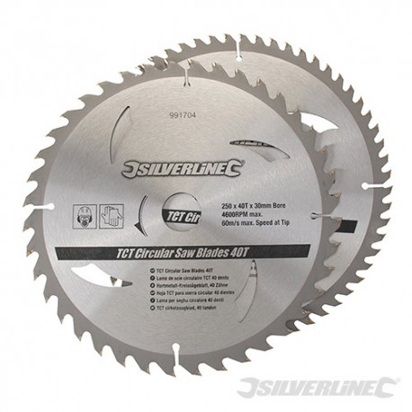 TCT Circular Saw Blades 40, 60T 2pk - 250 x 30 - 25, 20, 16mm Rings