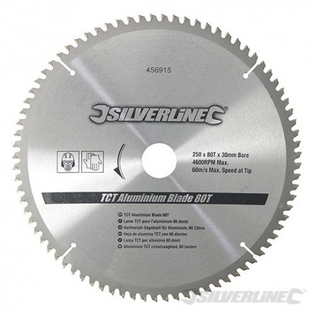 TCT Aluminium Blade 80T - 250 x 30 - 25, 20, 16mm Rings